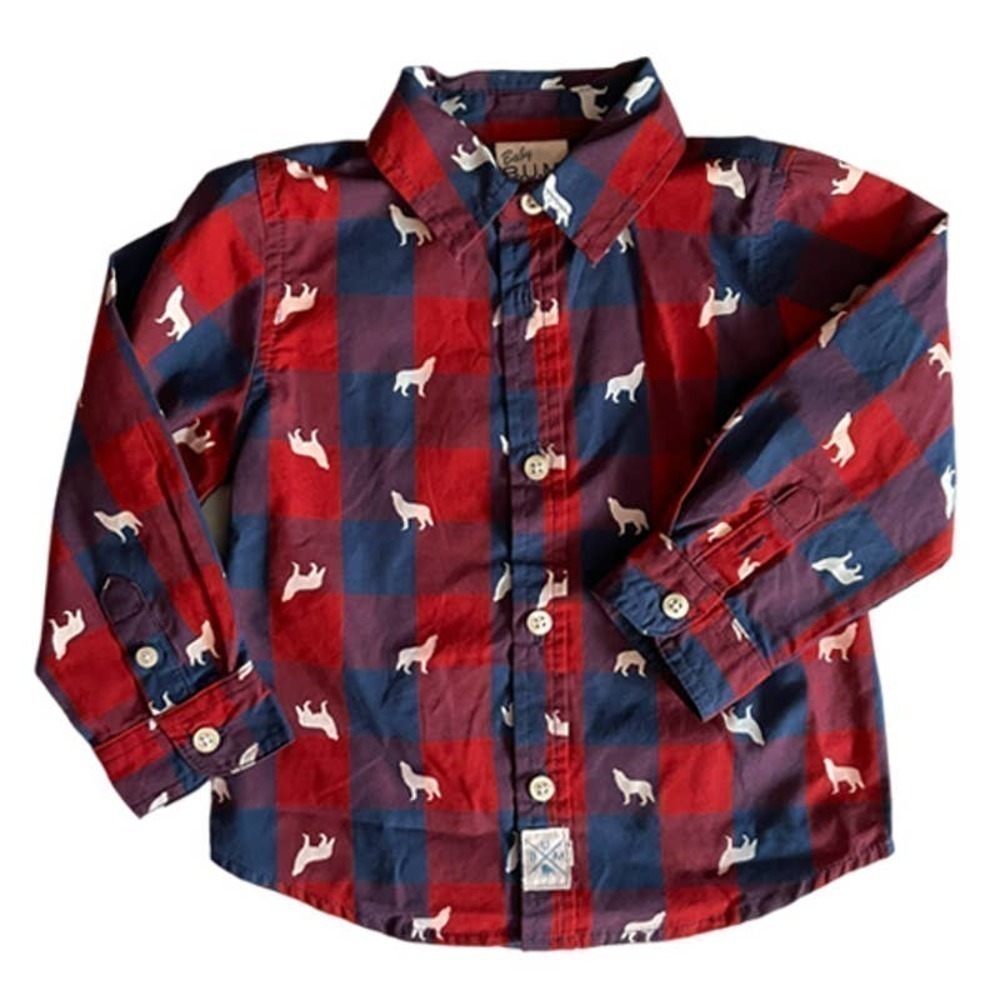 ❤️ B.U.M Plaid wolf Print Shirt Size 24 Months